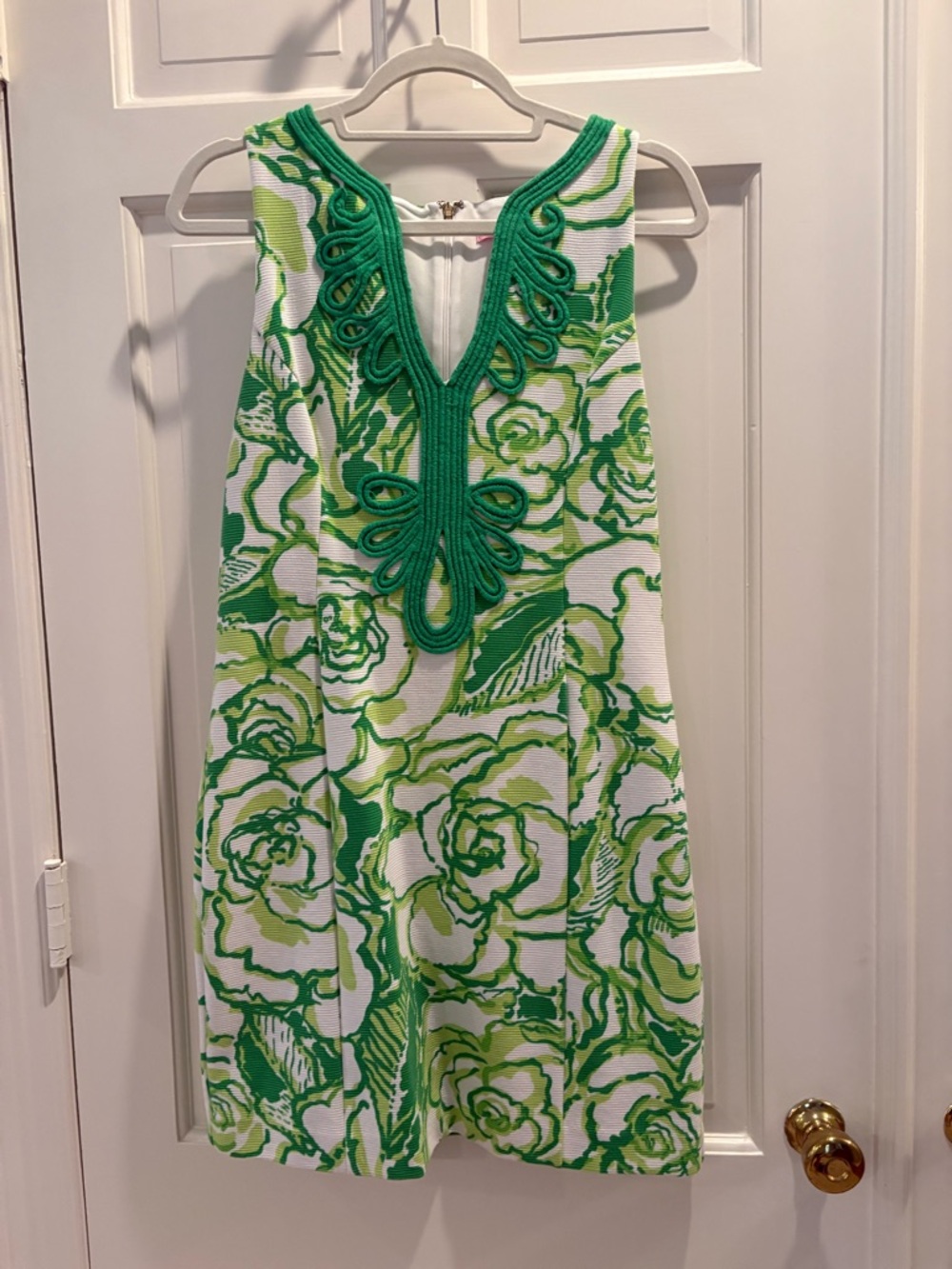 Lilly Pulitzer White & Green Floral Mini Dress with Embroidered V-Neck